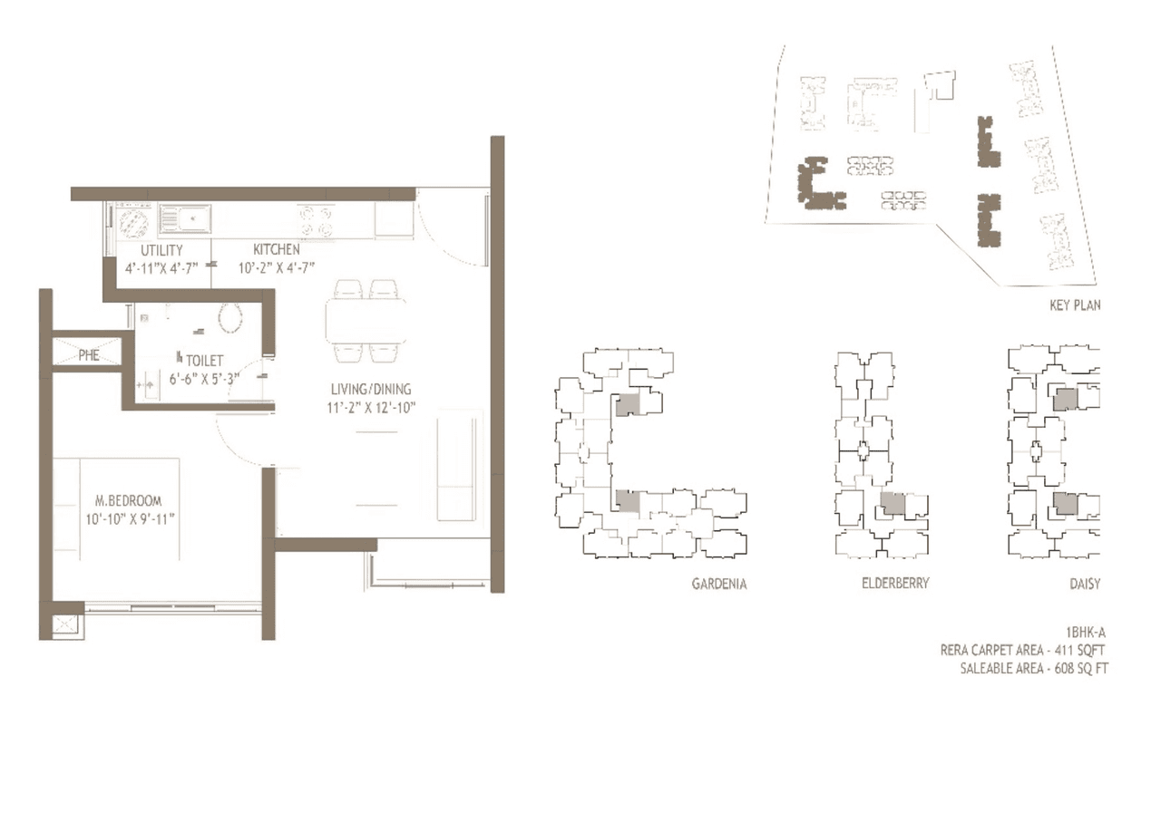 Embassy Edge Unit plan - 412 sq.ft.