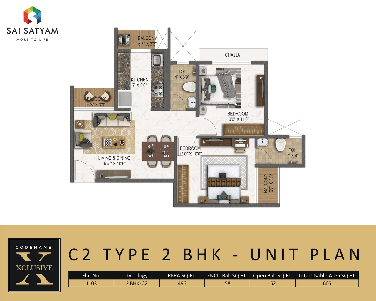Sai Park street Unit plan - 585 sq.ft.
