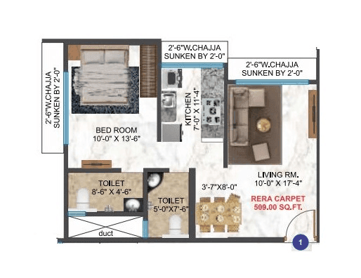 Vision Heights Unit plan - 509 sq.ft.