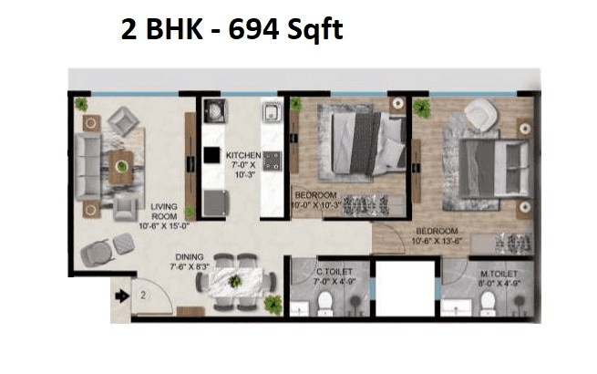 Pratap Legacy Unit plan - 694 sq.ft.