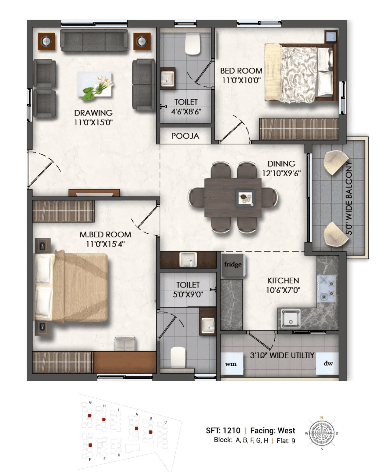Aspire Spaces Ameya Unit plan - 944 sq.ft.
