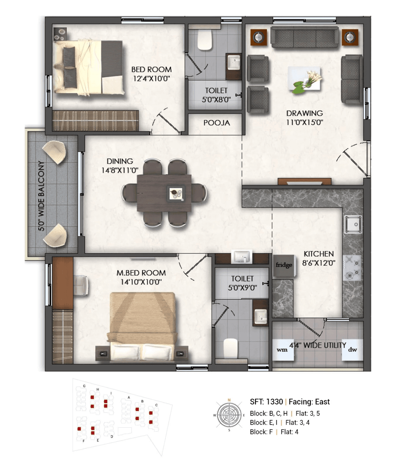 Aspire Spaces Ameya Unit plan - 1038 sq.ft.