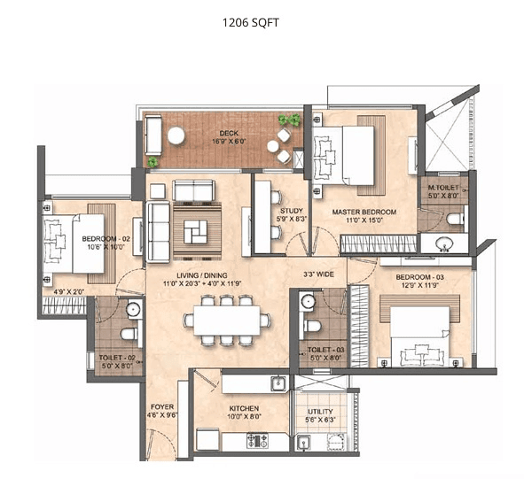 Lodha Bellevue Unit plan - 1206 sq.ft.