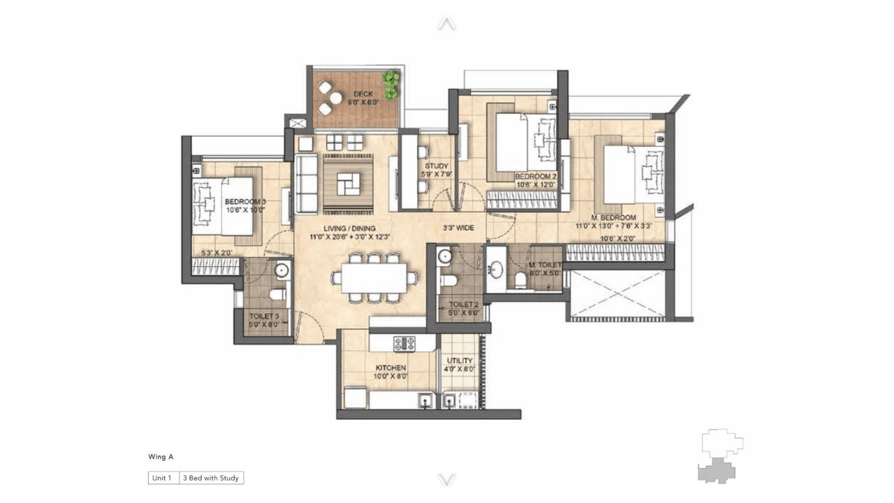 Lodha Bellevue Unit plan - 1111 sq.ft.