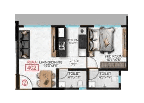 Rishabraj Emerald Unit plan - 402 sq.ft.