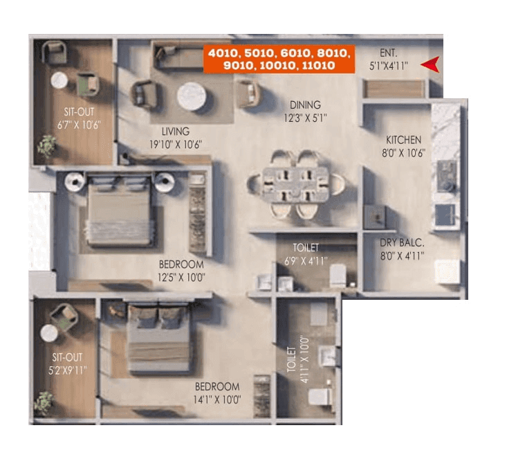 GPL Awadh Unit plan - 963 sq.ft.