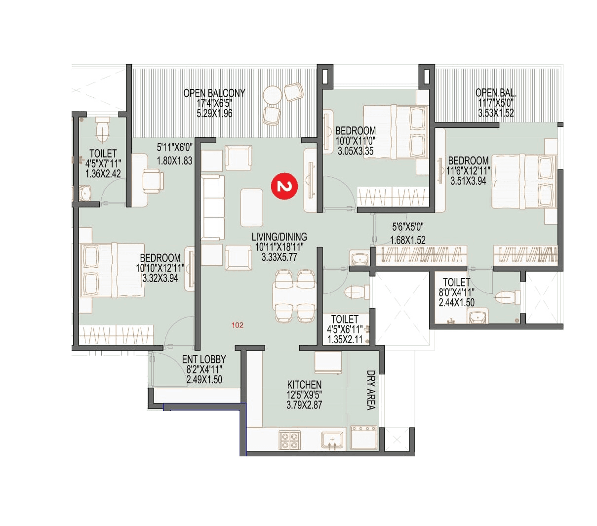 Shiv Malhar Unit plan - 1199 sq.ft.