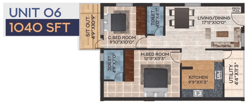 Raja Royal Orchids Unit plan - 728 sq.ft.