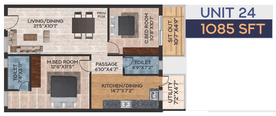 Raja Royal Orchids Unit plan - 760 sq.ft.
