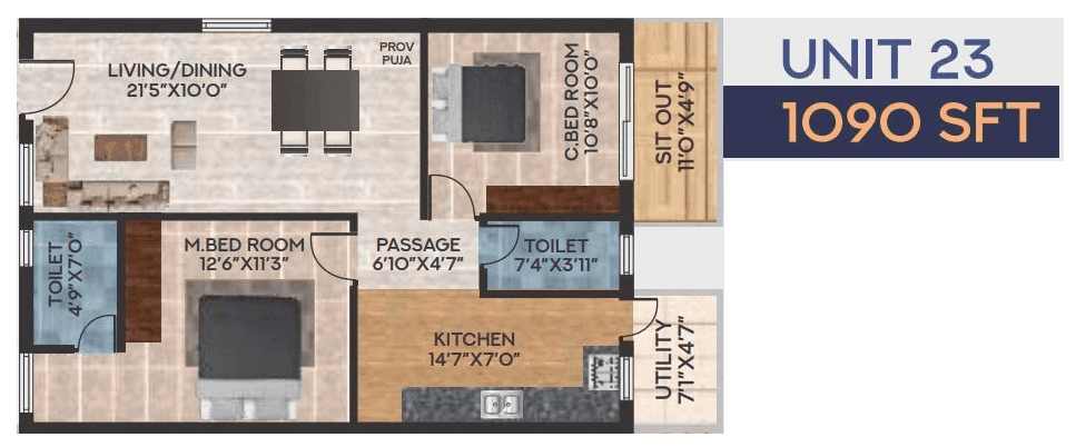 Raja Royal Orchids Unit plan - 763 sq.ft.