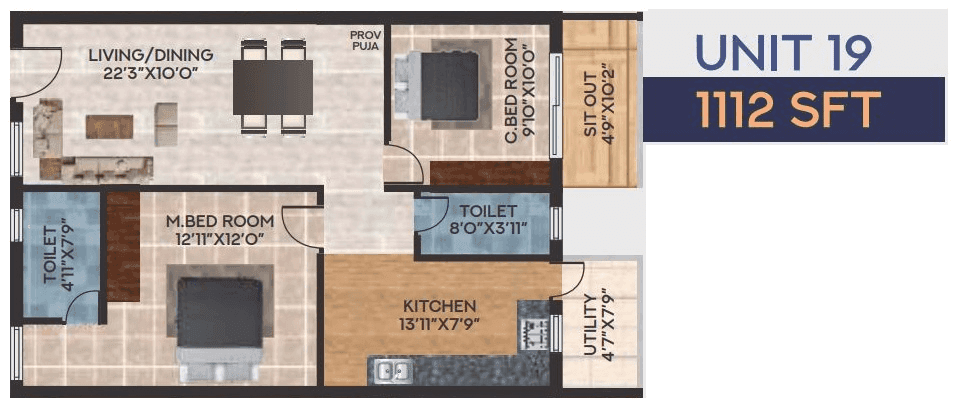 Raja Royal Orchids Unit plan - 779 sq.ft.