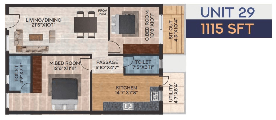 Raja Royal Orchids Unit plan - 780 sq.ft.