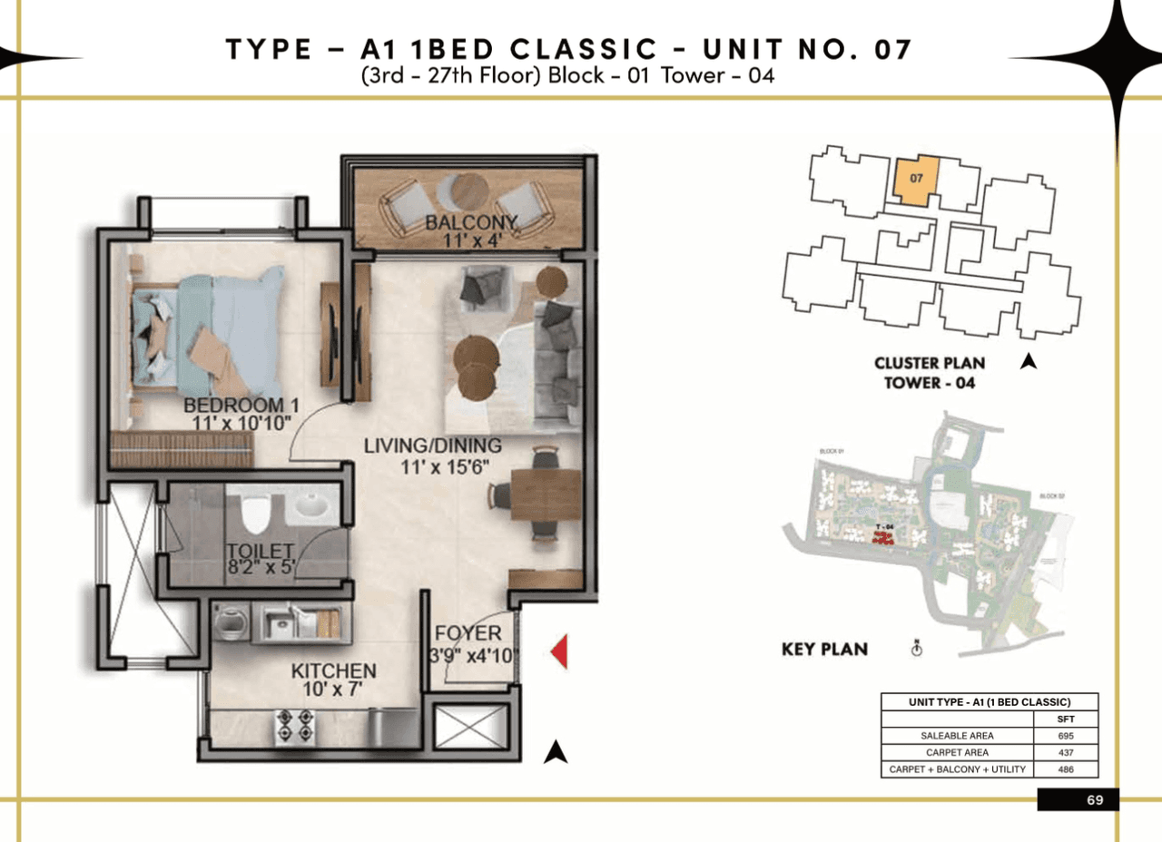 Prestige Southern Star Unit plan - 437 sq.ft.
