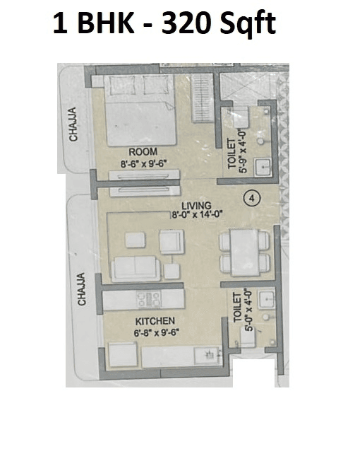 Ozone Residency Unit plan - 320 sq.ft.