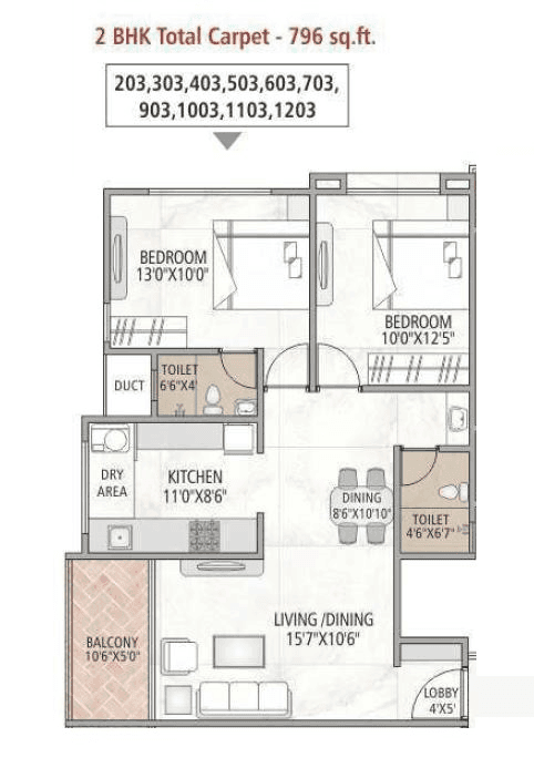 Divine Reves Unit plan - 796 sq.ft.