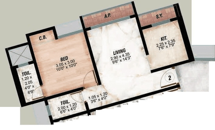 Horizon Pearl Phase 2 Unit plan - 423 sq.ft.