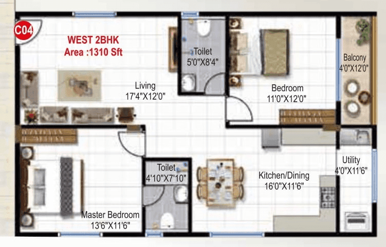 Green Edge Signature Unit plan - 864 sq.ft.