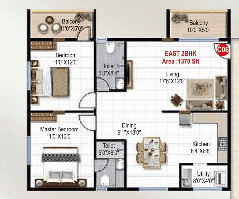 Green Edge Signature Unit plan - 904 sq.ft.