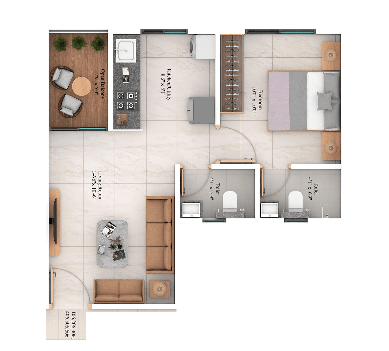 Santiago Moonrise Unit plan - 449 sq.ft.