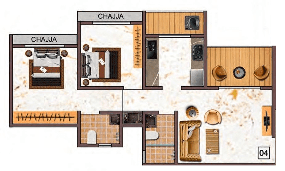 Tharwani Vedant Palacia Unit plan - 807 sq.ft.