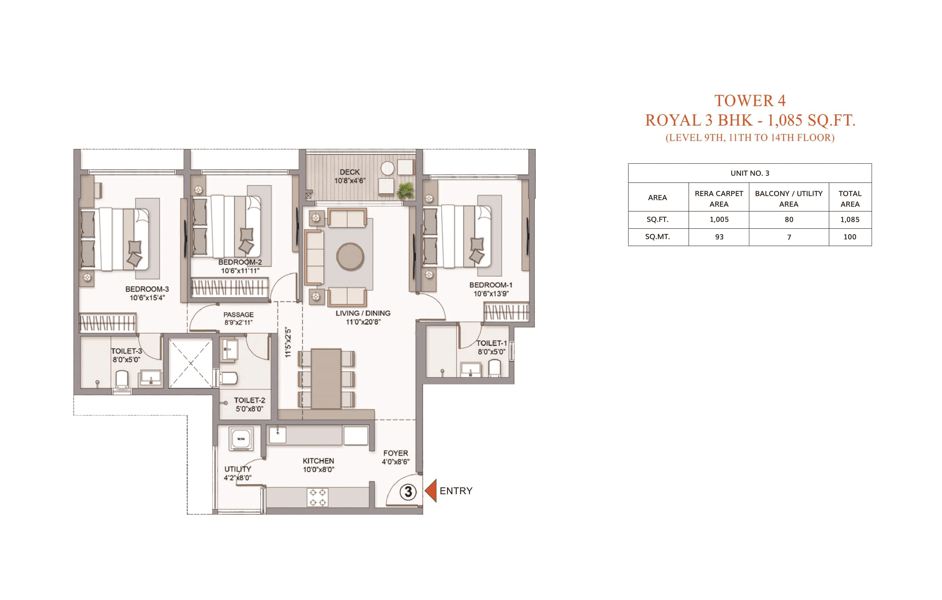 Chandak Sarvam Unit plan - 1085 sq.ft.
