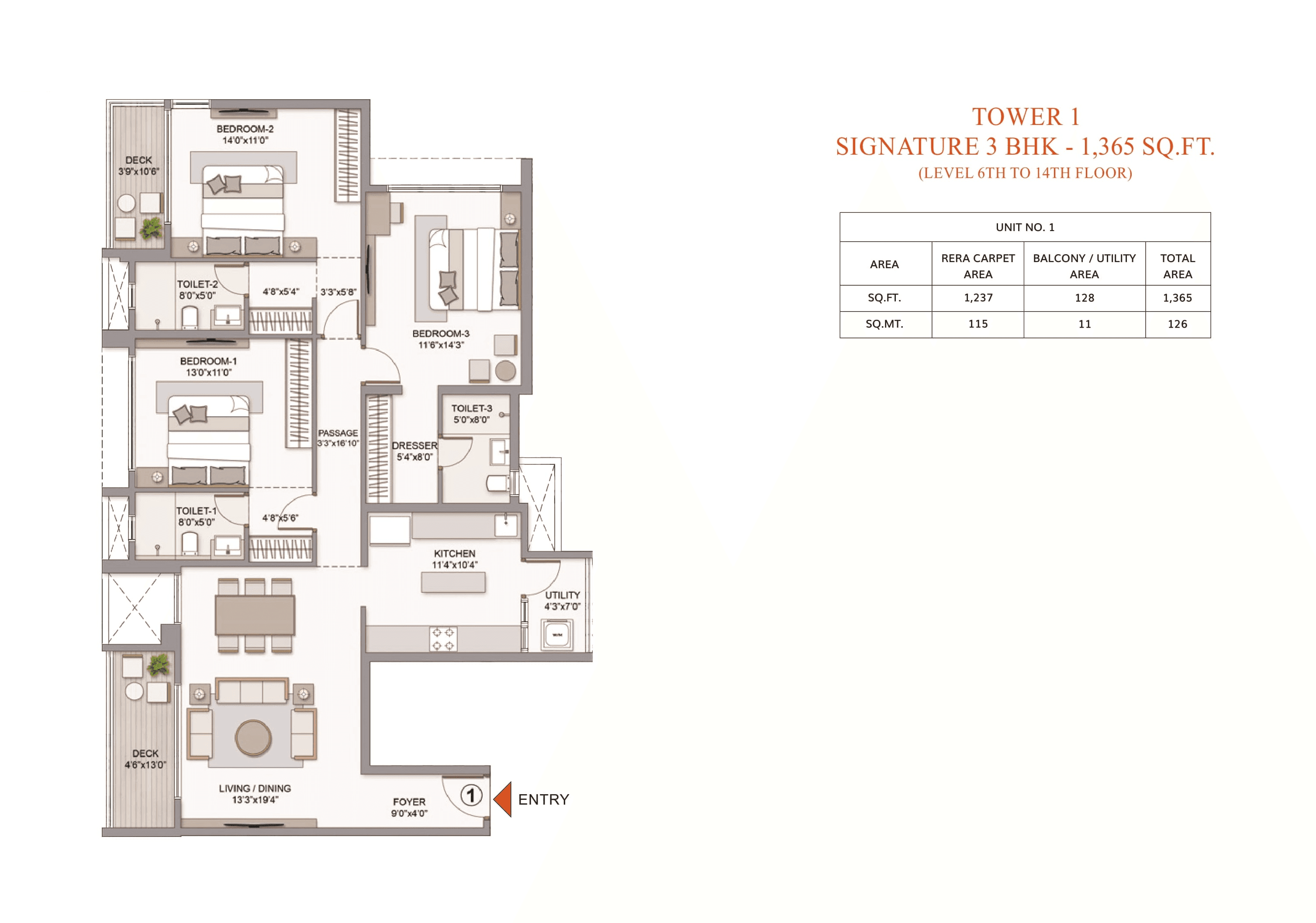 Chandak Sarvam Unit plan - 1365 sq.ft.