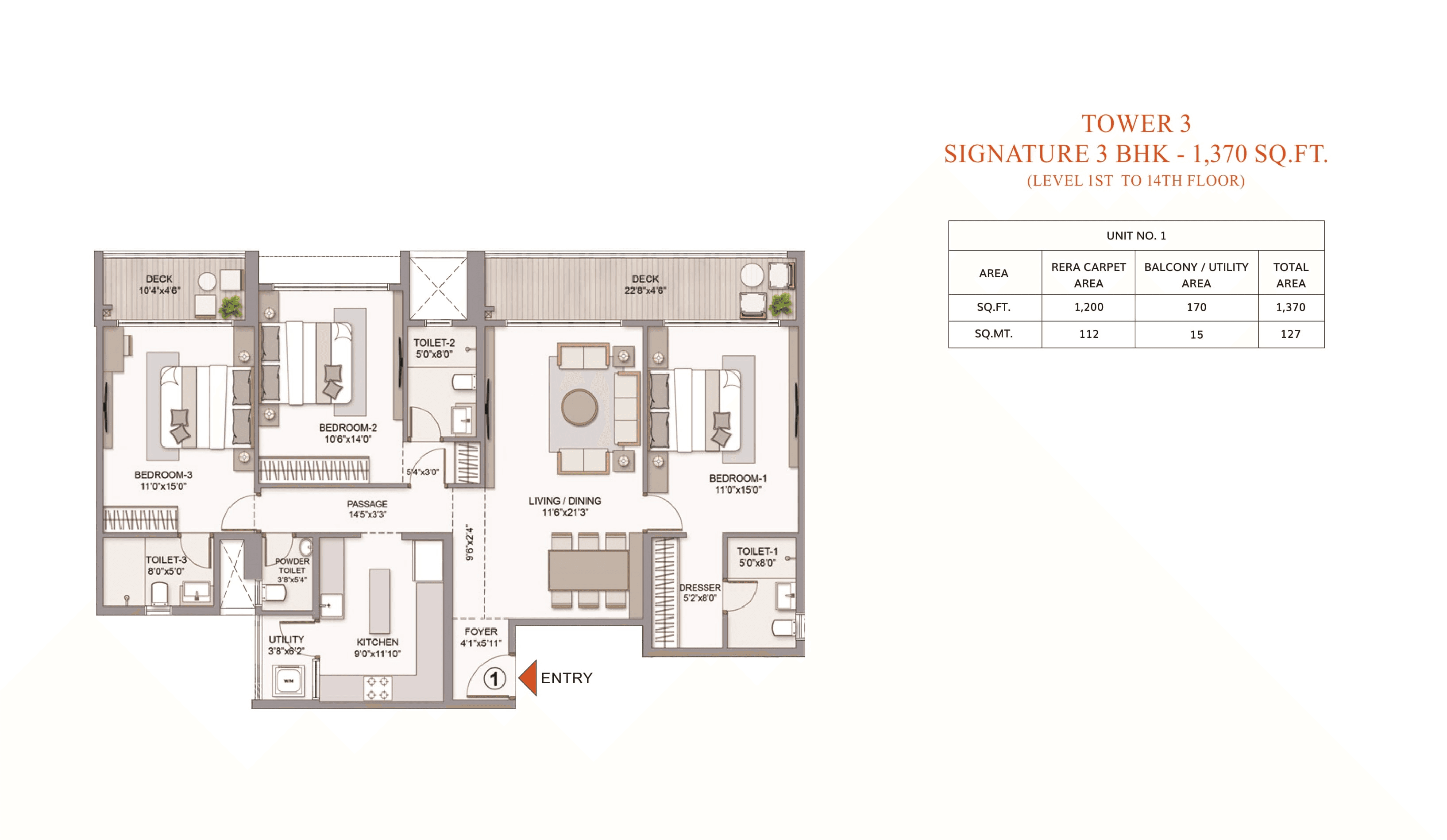 Chandak Sarvam Unit plan - 1370 sq.ft.