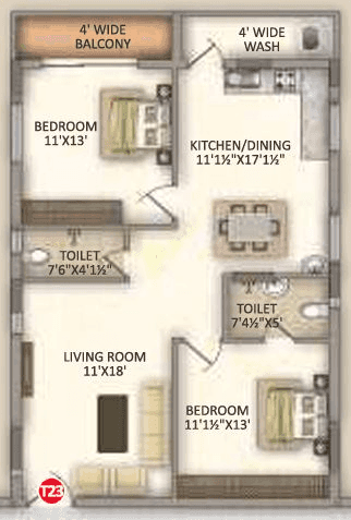 MRKR Meda Prestige Unit plan - 1001 sq.ft.