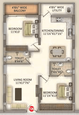 MRKR Meda Prestige Unit plan - 1018 sq.ft.