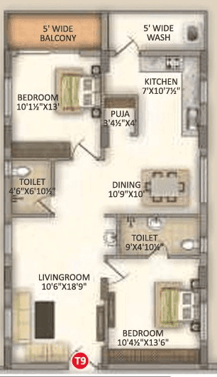 MRKR Meda Prestige Unit plan - 1075 sq.ft.