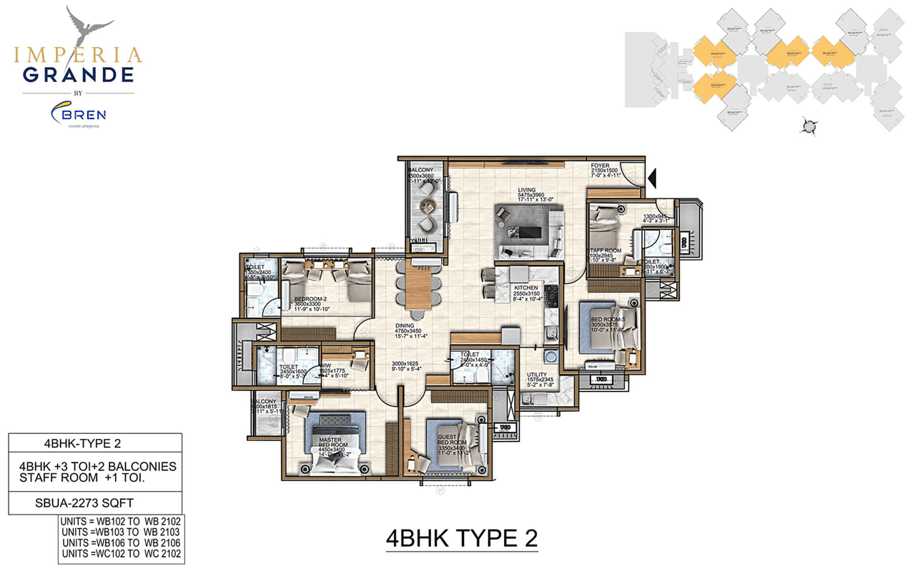 Bren Imperia Grande Unit plan - 1590 sq.ft.