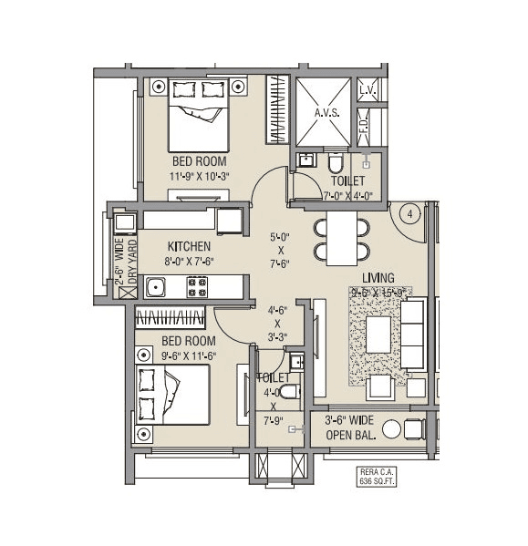 Oxford Navrang Atlantis Unit plan - 636 sq.ft.