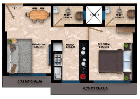 Mass Eminence Unit plan - 419 sq.ft.