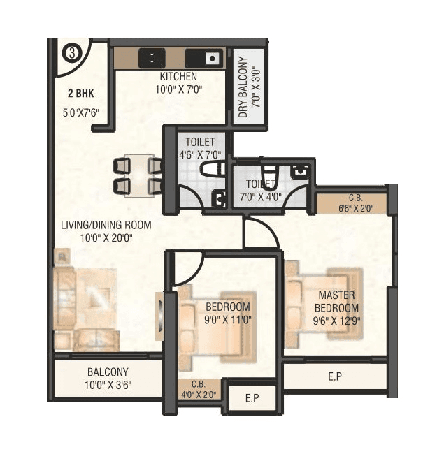 Yuvan Stellar Unit plan - 750 sq.ft.