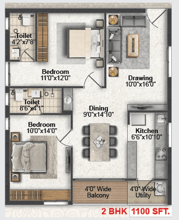 Greater Infra Gardenia Unit plan - 880 sq.ft.