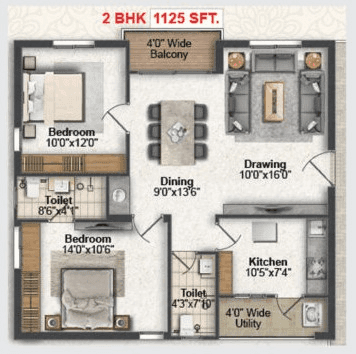 Greater Infra Gardenia Unit plan - 900 sq.ft.