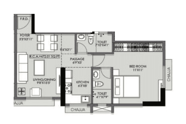 Sejal Aquarius Unit plan - 473 sq.ft.