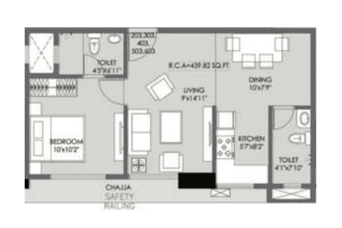 Sejal Aquarius Unit plan - 440 sq.ft.