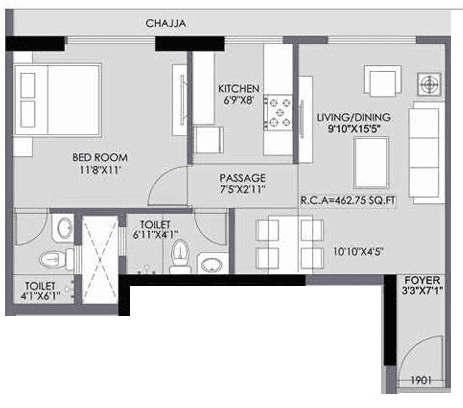 Sejal Aquarius Unit plan - 462 sq.ft.