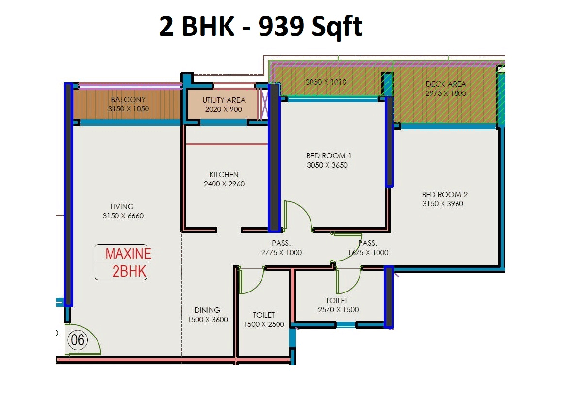 Fortune Florence Unit plan - 939 sq.ft.