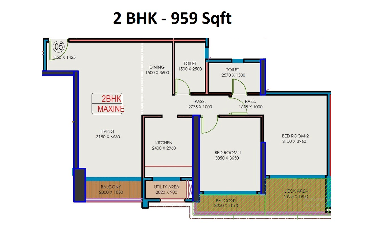 Fortune Florence Unit plan - 959 sq.ft.