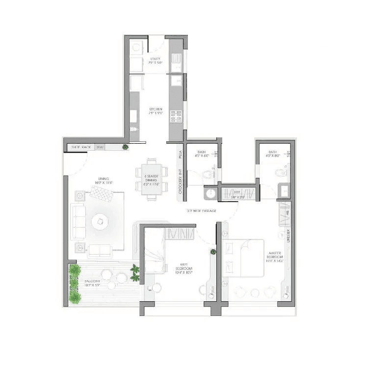 VJ Yashwin Urbo Centro Unit plan - 743 sq.ft.