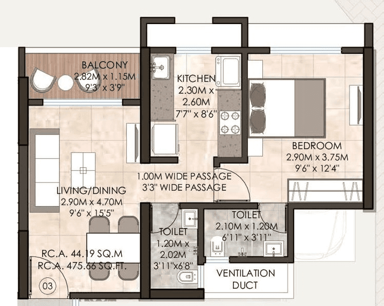 Ashapura Bileshwar Nature Homes Unit plan - 475 sq.ft.