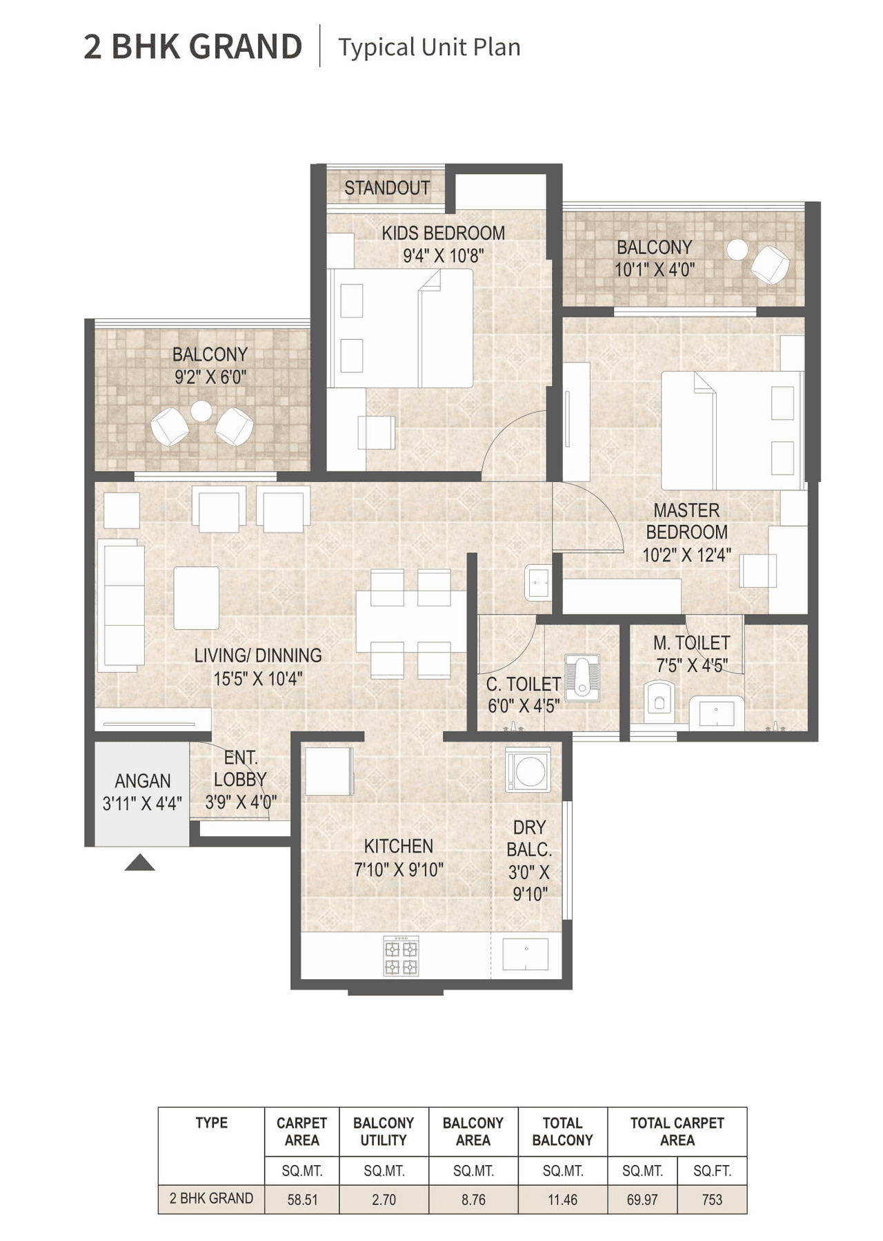 Mangalam Midas City Unit plan - 753 sq.ft.
