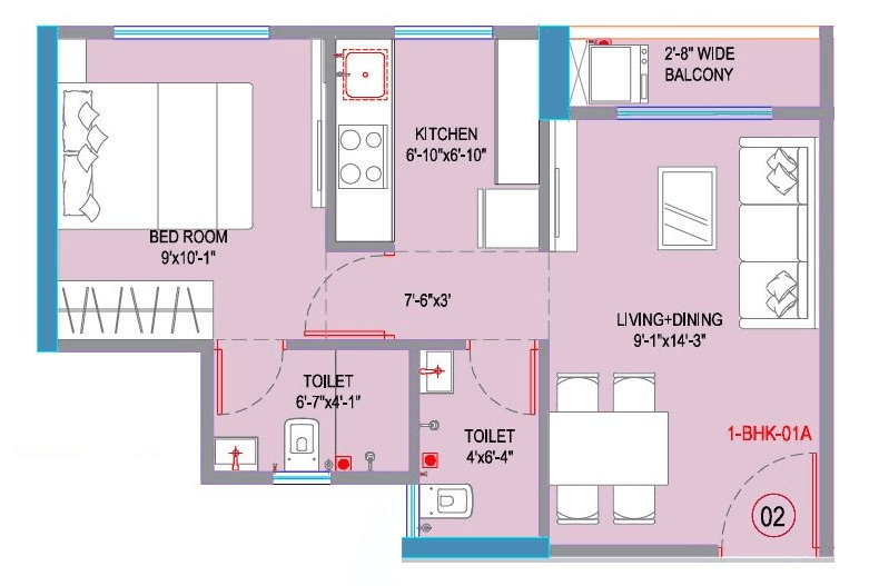 Kohinoor Uptown Unit plan - 380 sq.ft.