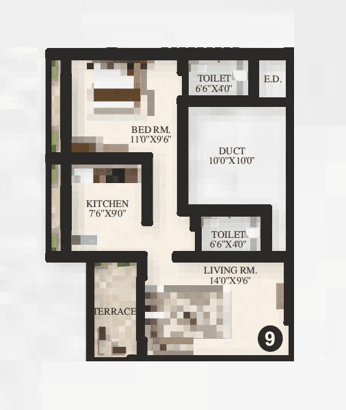Mohan Willows III Unit plan - 415 sq.ft.