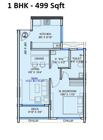 Baluwala Aviara Unit plan - 499 sq.ft.