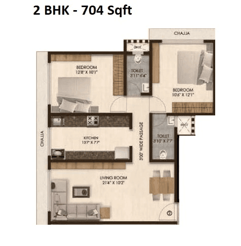 PCPL You & I Unit plan - 704 sq.ft.