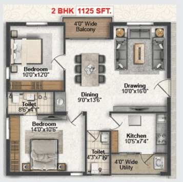 Greater Infra Iris Unit plan - 900 sq.ft.