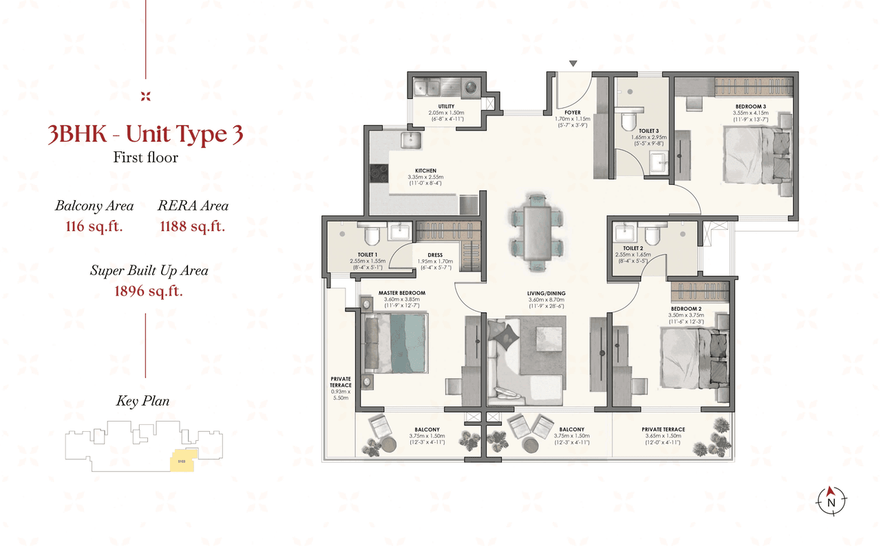 Suyug Saffron Unit plan - 1188 sq.ft.